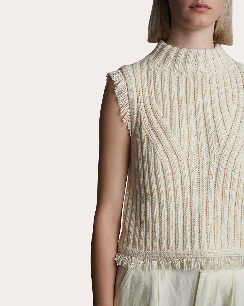 Bria Cropped Fringe-Trimmed Ribbed Knit Top