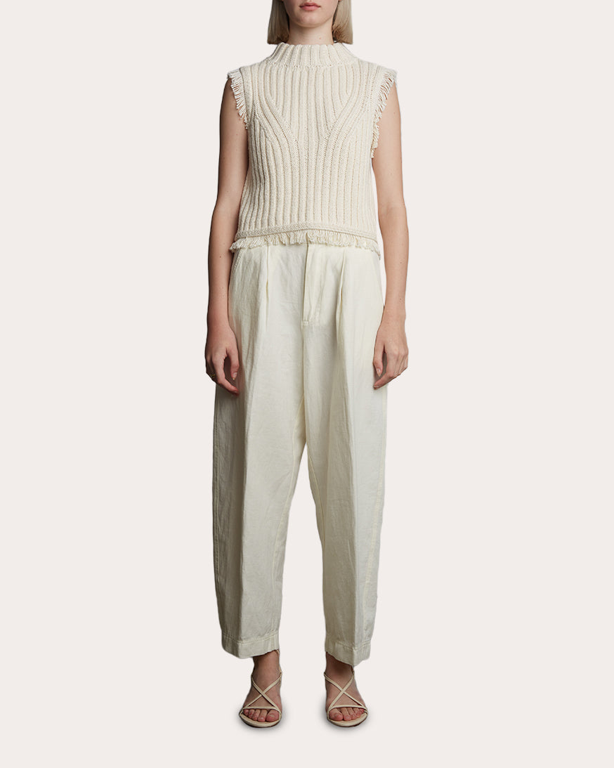 Bria Cropped Fringe-Trimmed Ribbed Knit Top