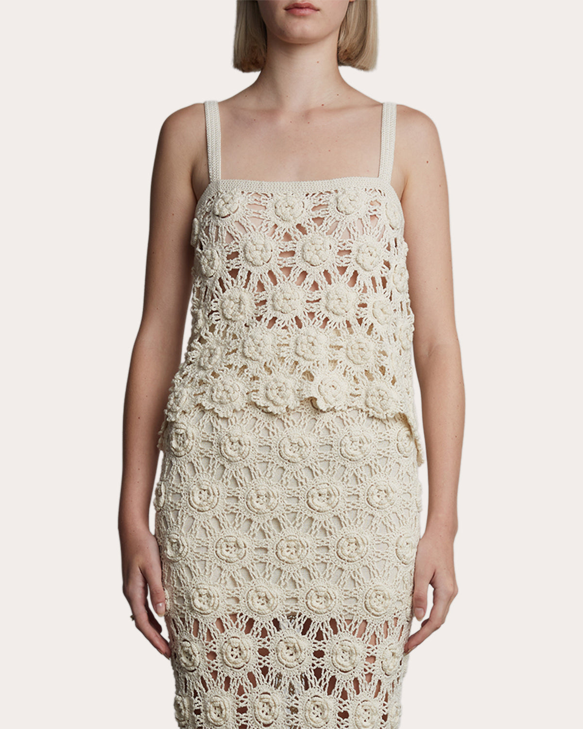 Mila Floral Cotton Crochet Knit Top