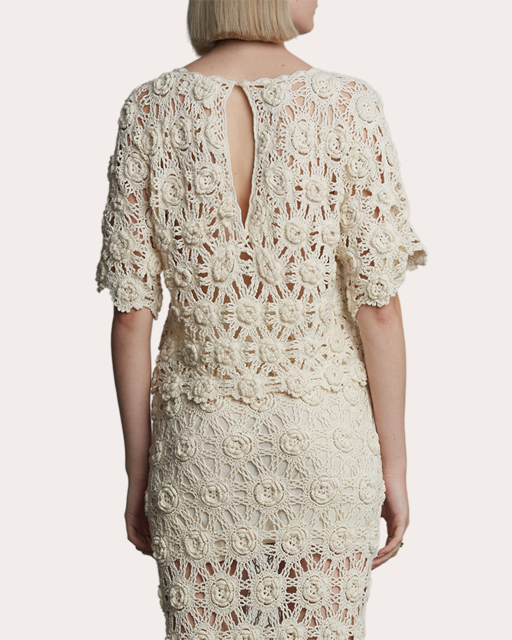 Kara Cropped Floral Cotton Crochet Knit Top