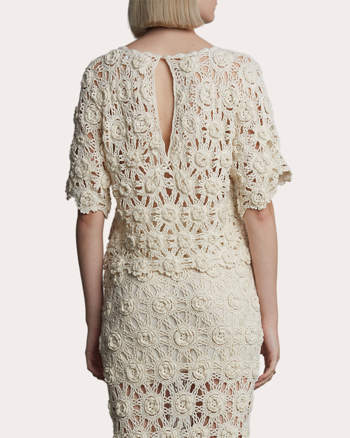 Kara Cropped Floral Cotton Crochet Knit Top