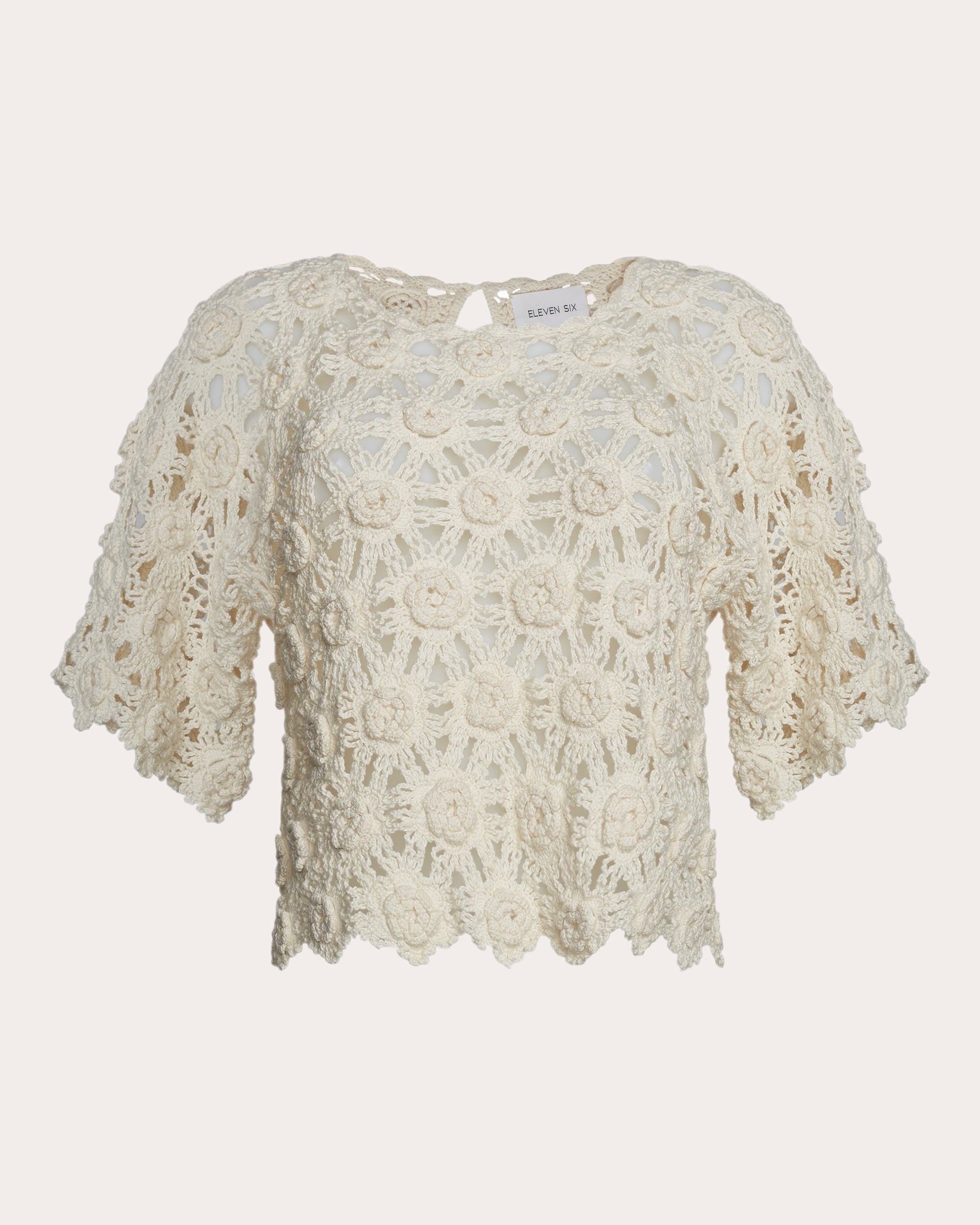 Kara Cropped Floral Cotton Crochet Knit Top