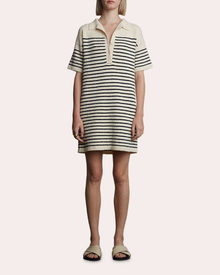 Edie Striped Cotton Bouclé-Knit Polo Mini Dress
