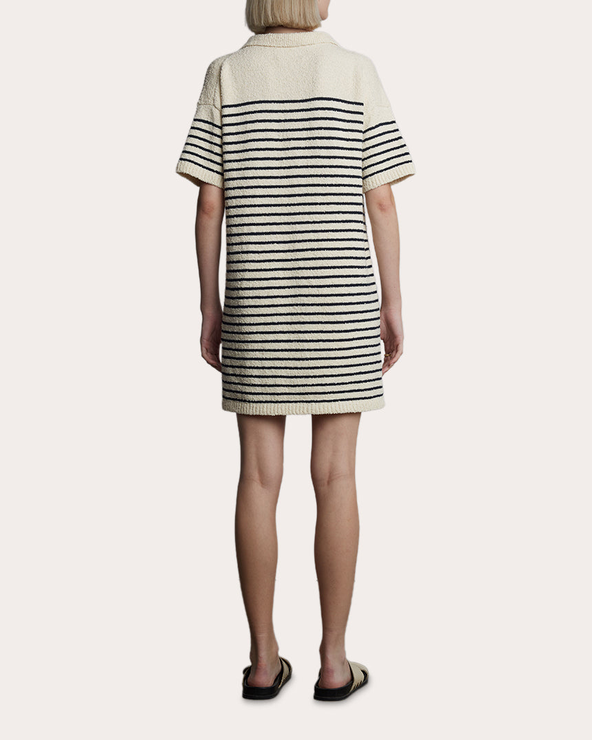 Edie Striped Cotton Bouclé-Knit Polo Mini Dress