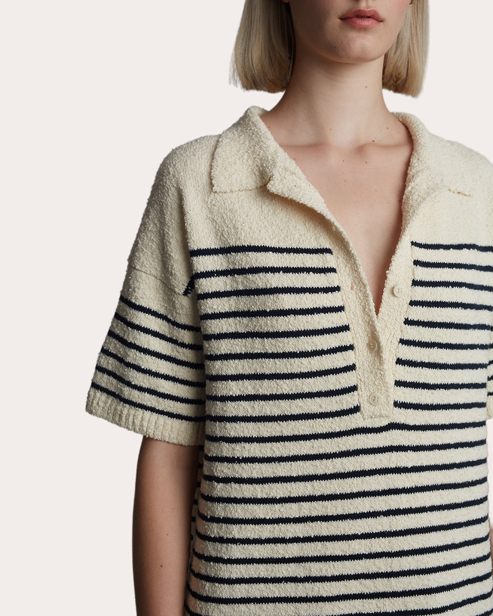 Edie Striped Cotton Bouclé-Knit Polo Mini Dress