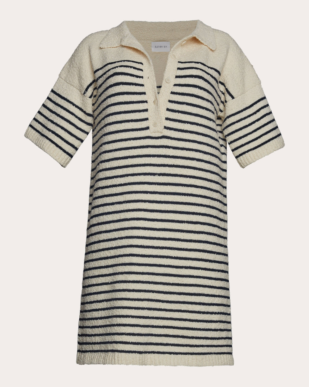Edie Striped Cotton Bouclé-Knit Polo Mini Dress