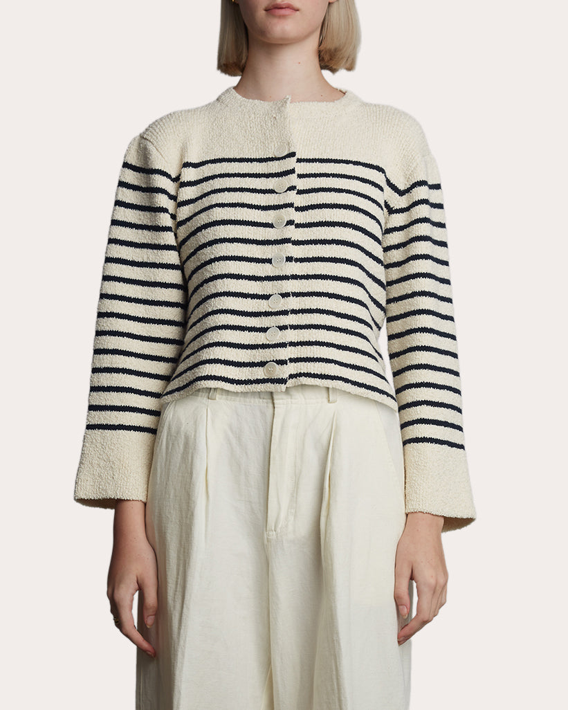 Faye Striped Cotton Bouclé-Knit Cardigan