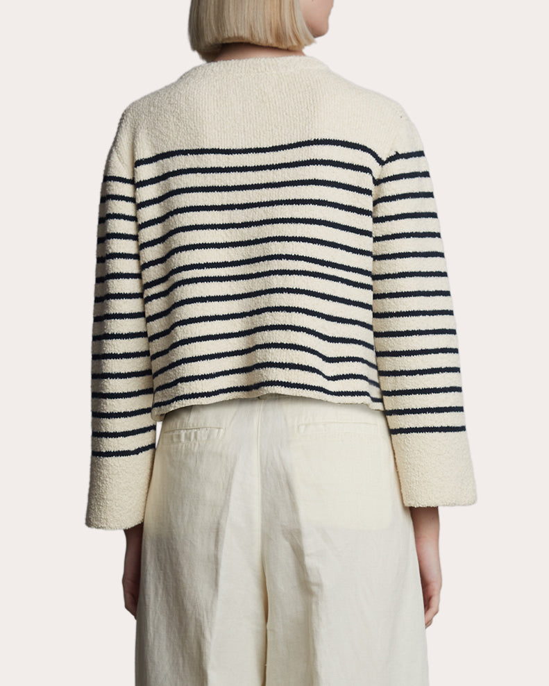 Faye Striped Cotton Bouclé-Knit Cardigan