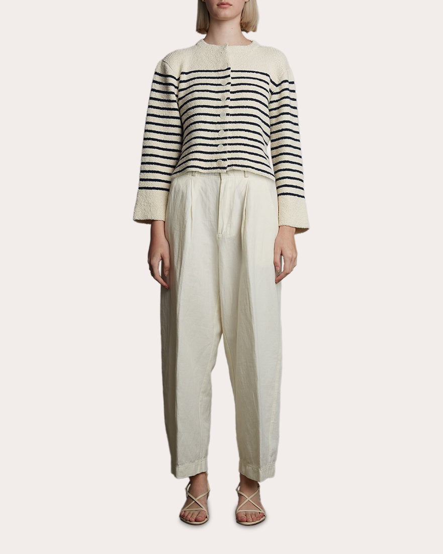 Faye Striped Cotton Bouclé-Knit Cardigan