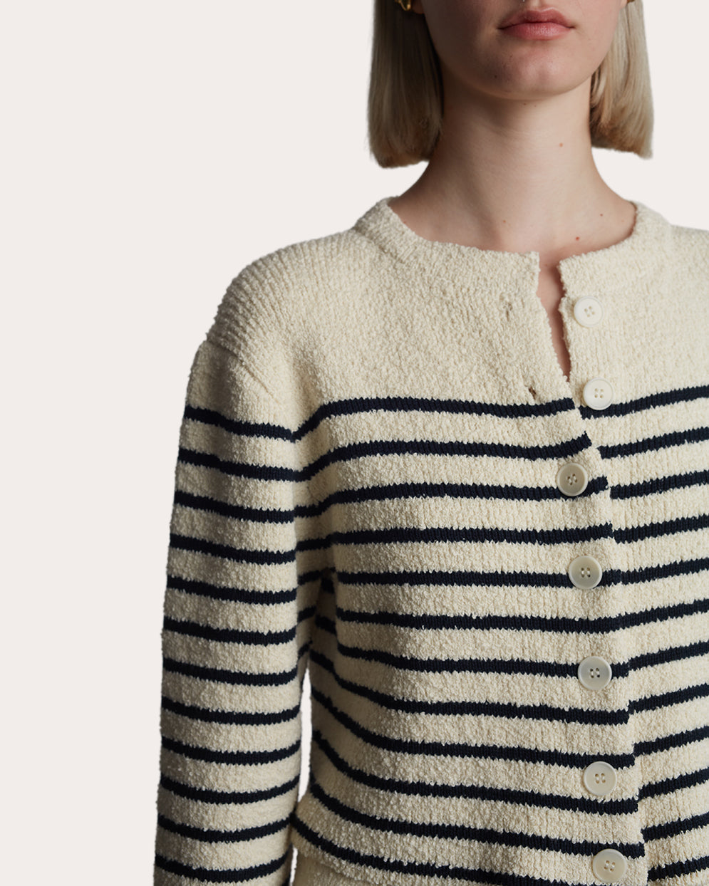 Faye Striped Cotton Bouclé-Knit Cardigan
