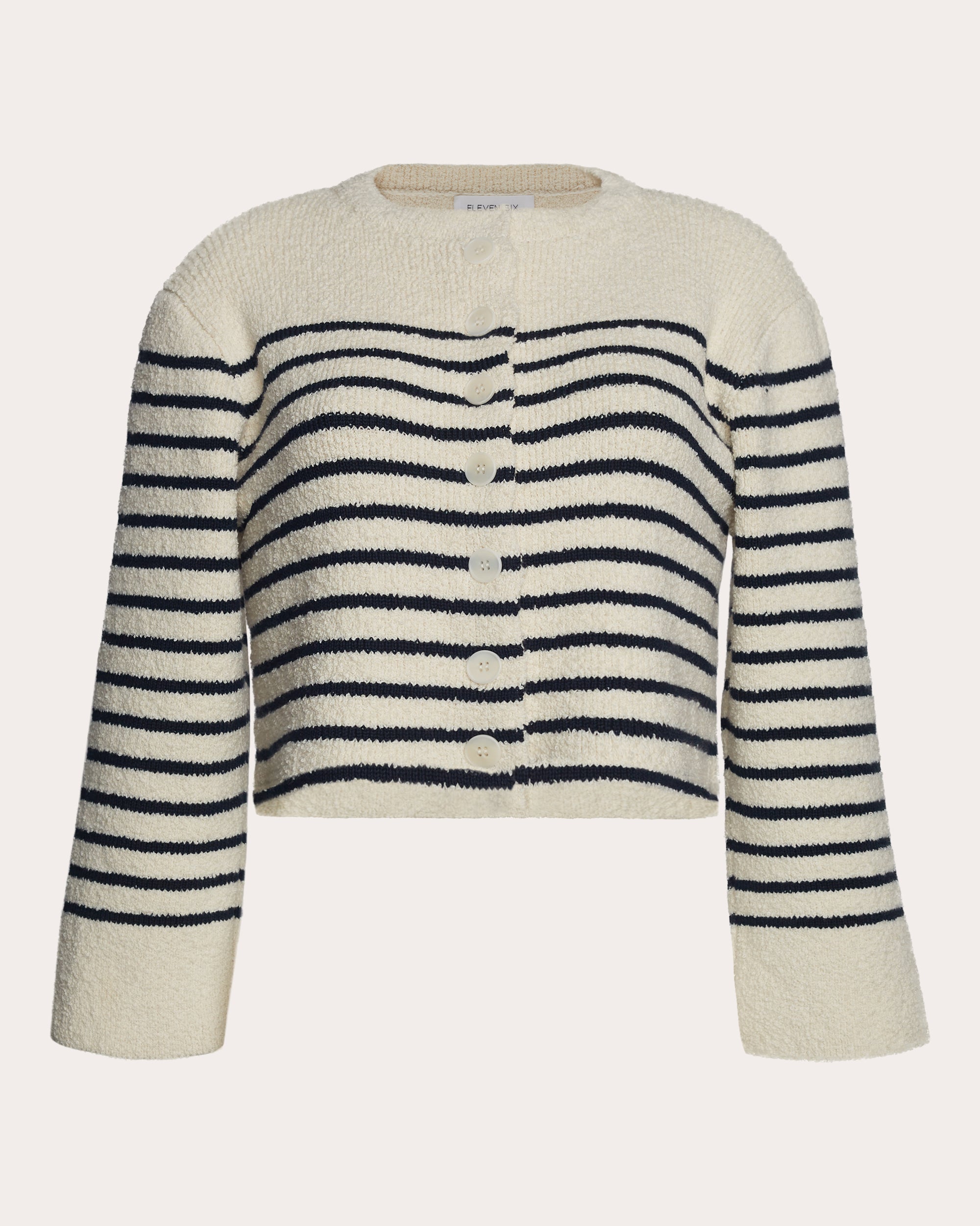 Faye Striped Cotton Bouclé-Knit Cardigan