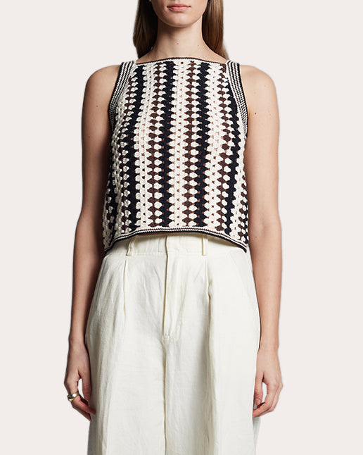Kerry Striped Cotton Crochet Knit Top