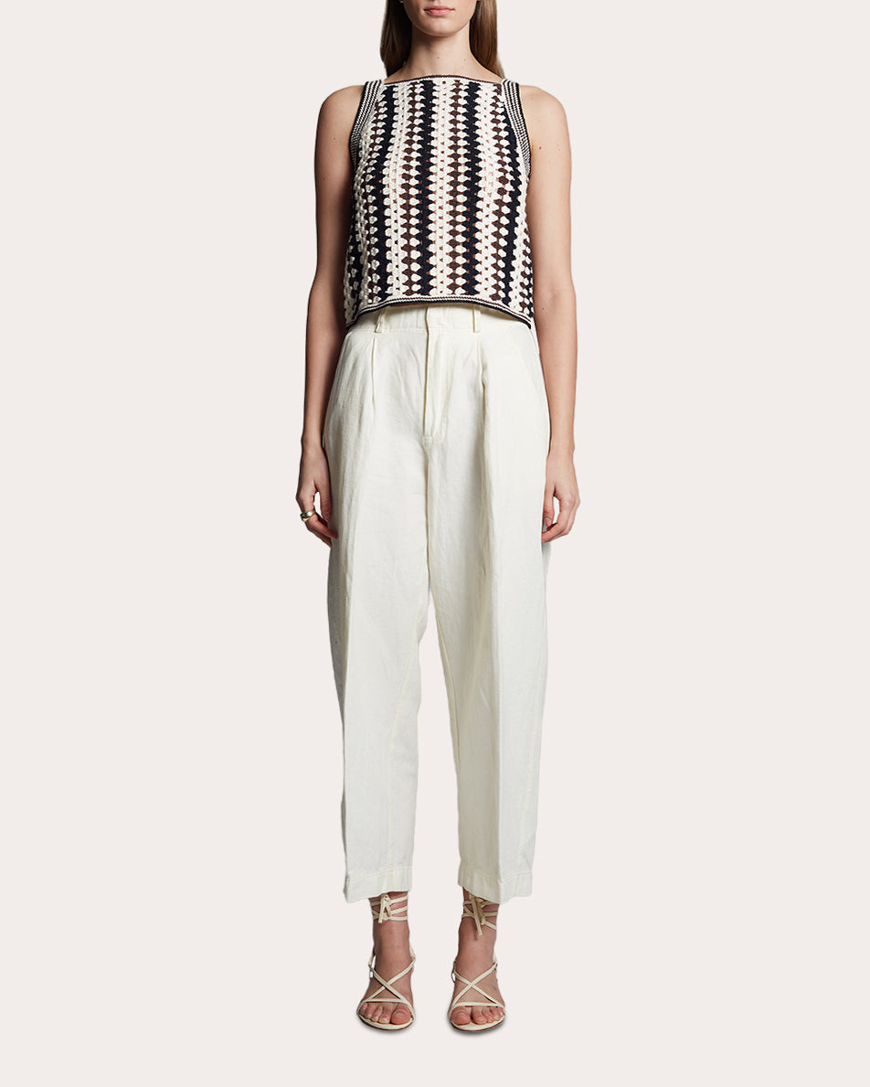 Kerry Striped Cotton Crochet Knit Top
