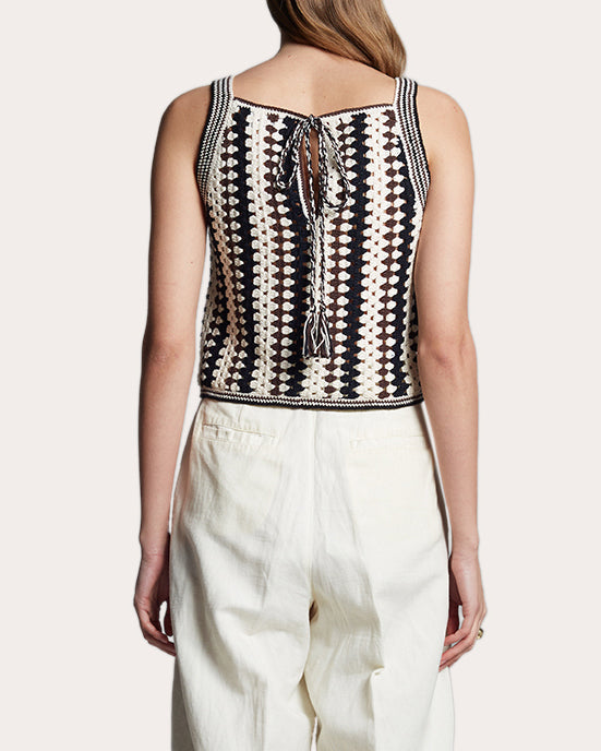 Kerry Striped Cotton Crochet Knit Top