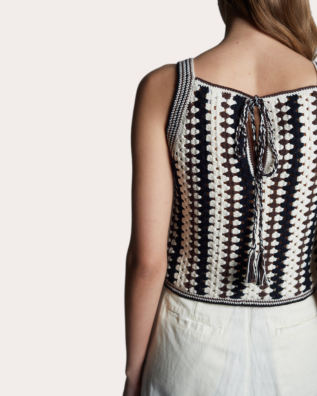 Kerry Striped Cotton Crochet Knit Top