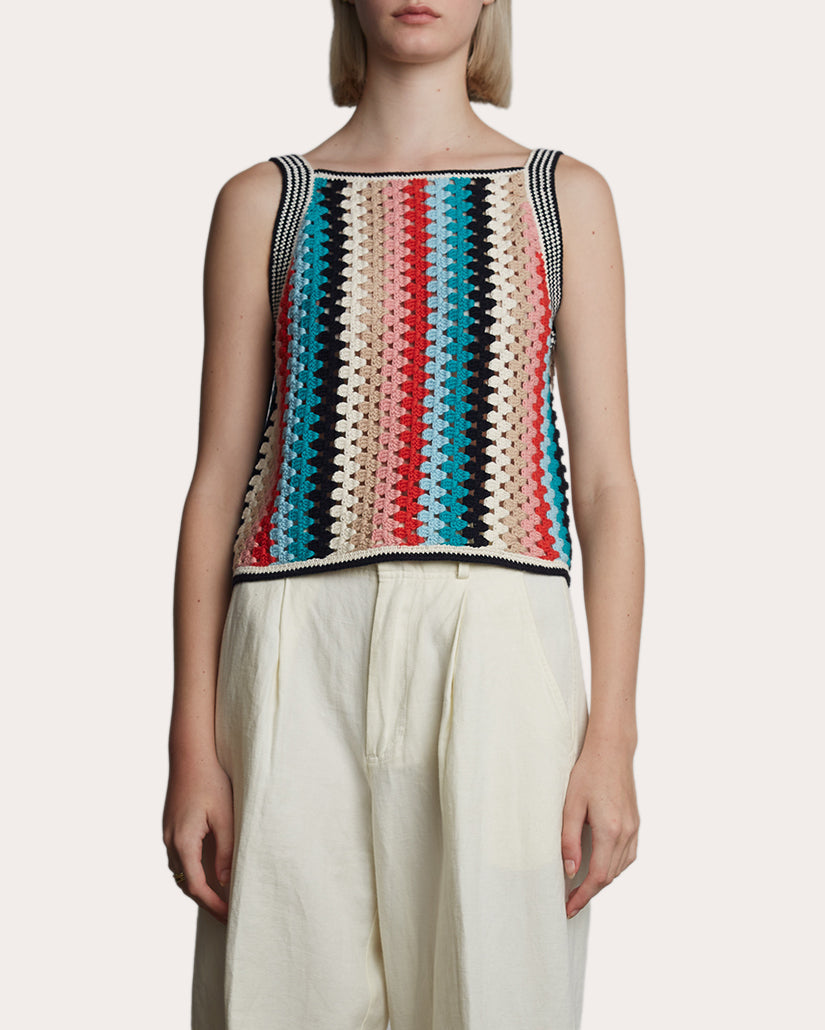 Kerry Striped Cotton Crochet Knit Top