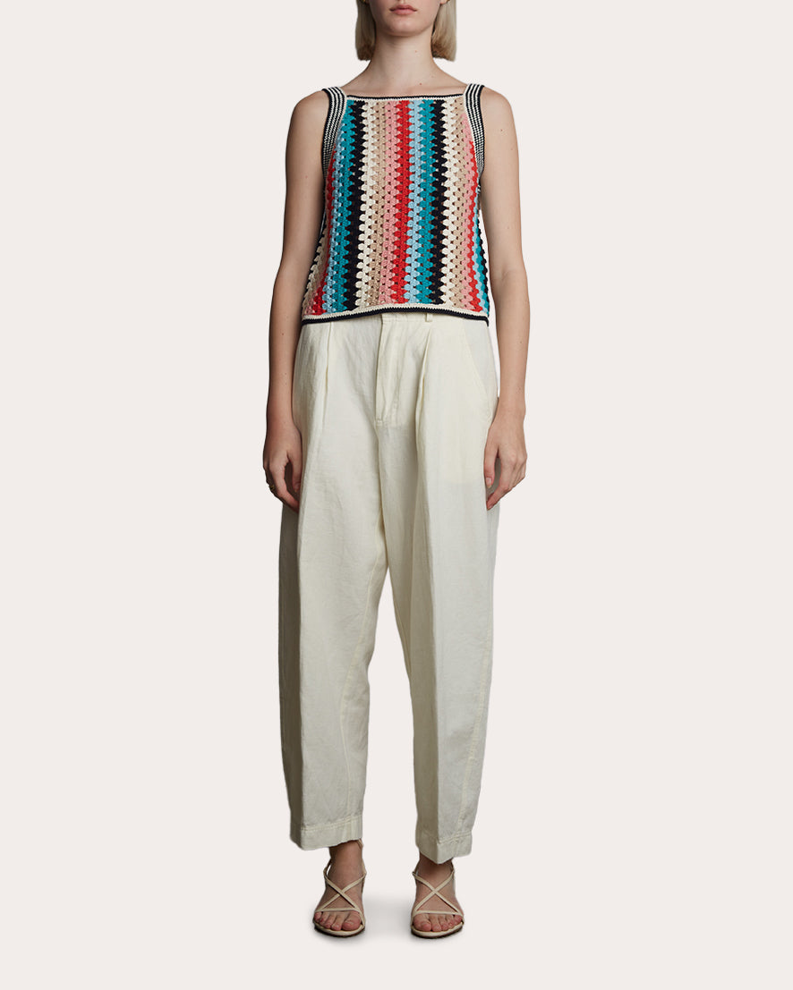 Kerry Striped Cotton Crochet Knit Top