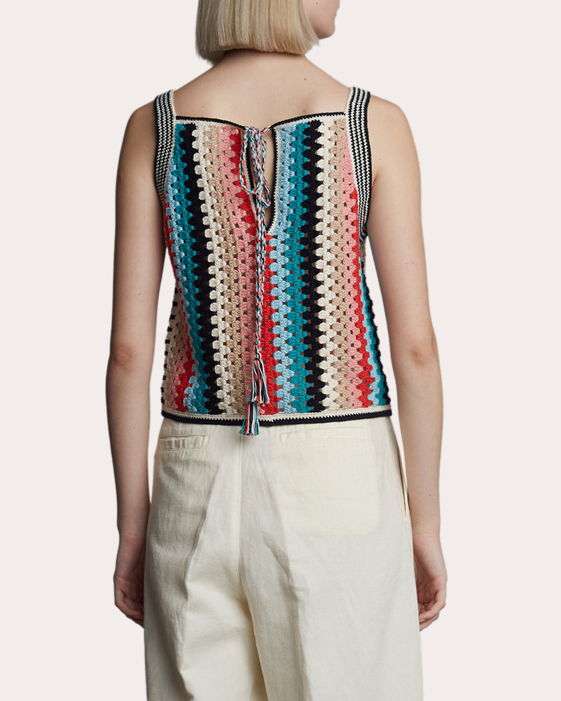 Kerry Striped Cotton Crochet Knit Top