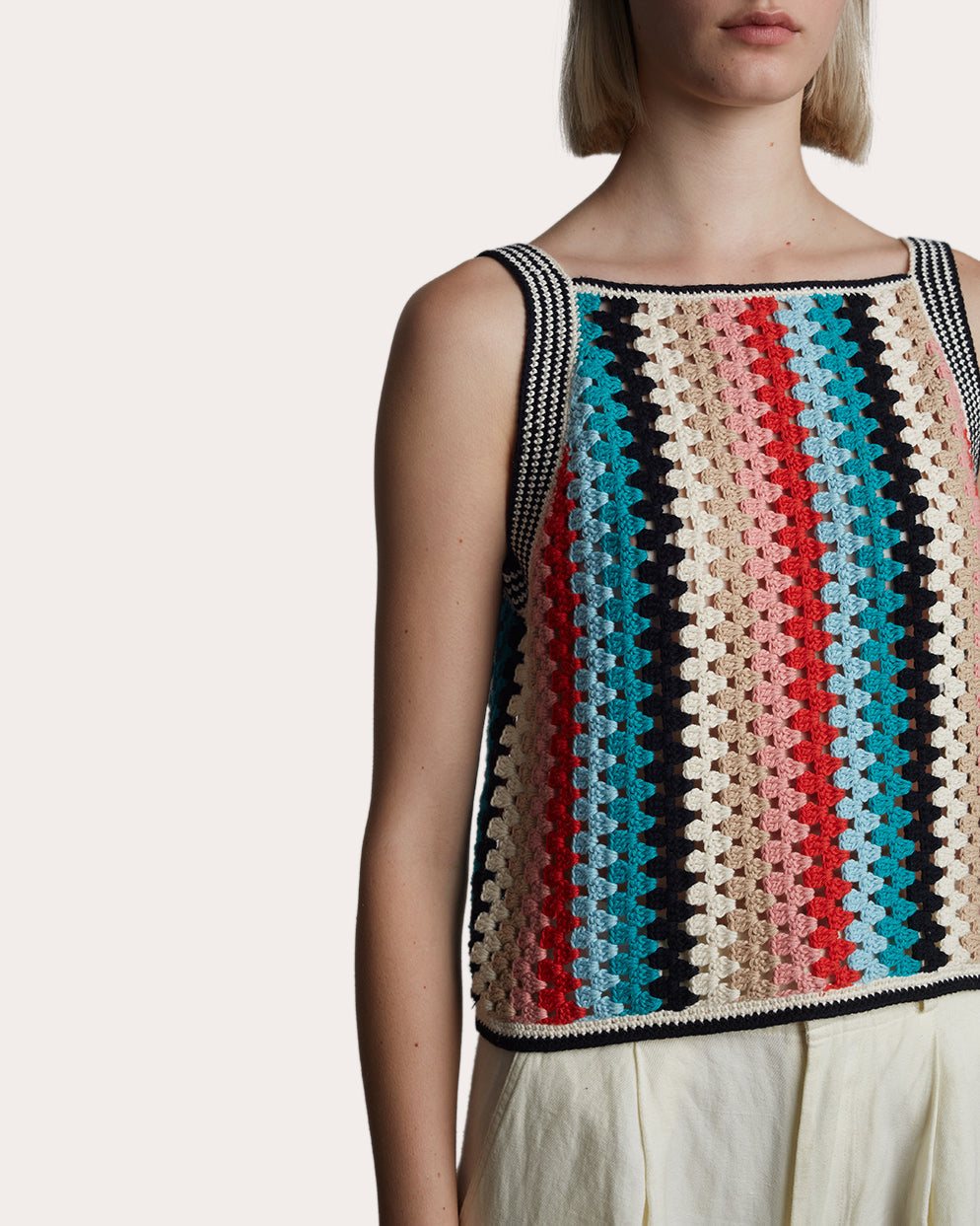 Kerry Striped Cotton Crochet Knit Top