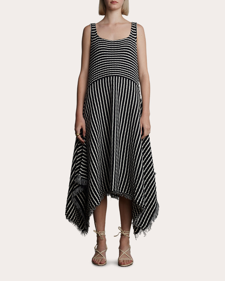 Ramona Asymmetric Fringe-Trimmed Ribbed Cotton Midi Dress