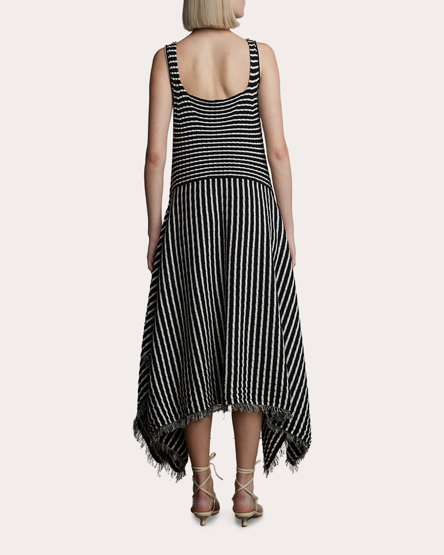 Ramona Asymmetric Fringe-Trimmed Ribbed Cotton Midi Dress