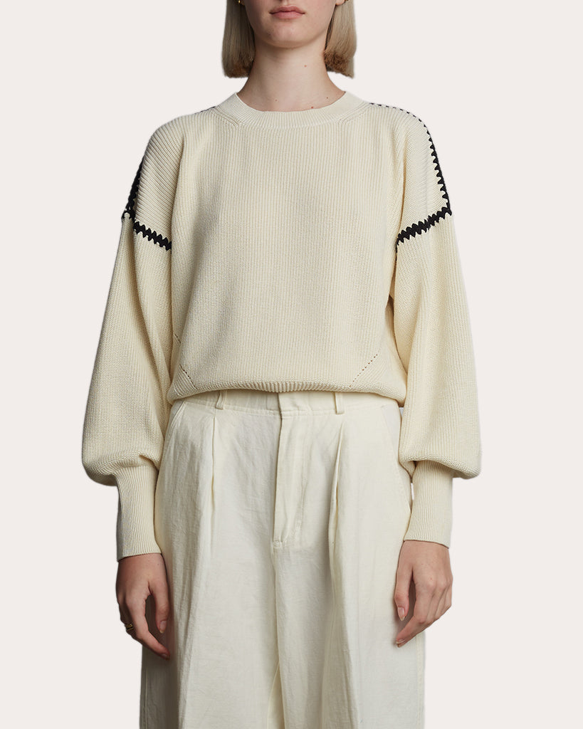 Layla Crochet-Trimmed Ribbed Cotton Sweater