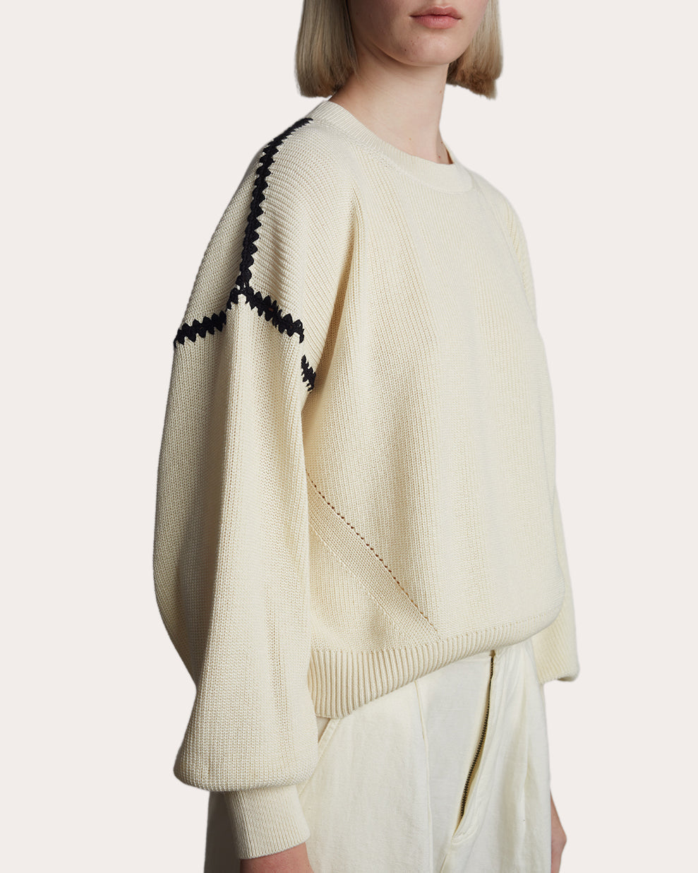 Layla Crochet-Trimmed Ribbed Cotton Sweater