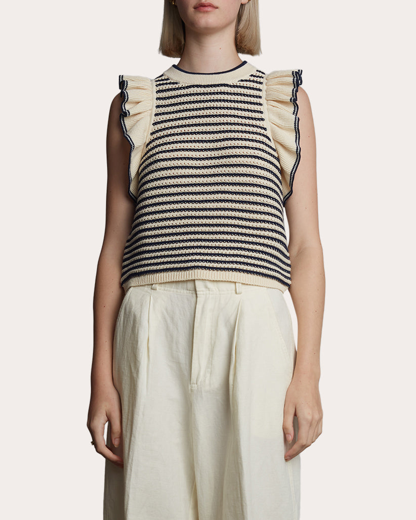 Viola Cropped Striped Ruffle-Trimmed Cotton Top