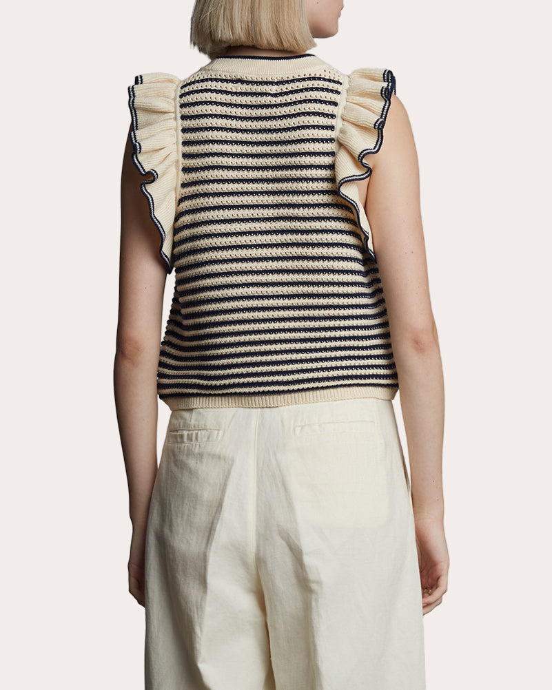 Viola Cropped Striped Ruffle-Trimmed Cotton Top