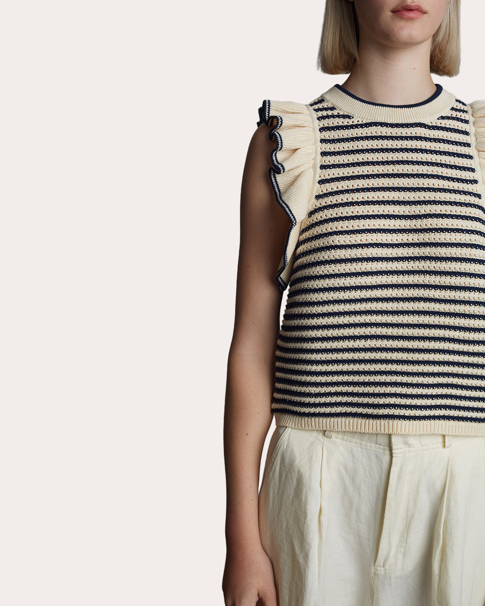 Viola Cropped Striped Ruffle-Trimmed Cotton Top