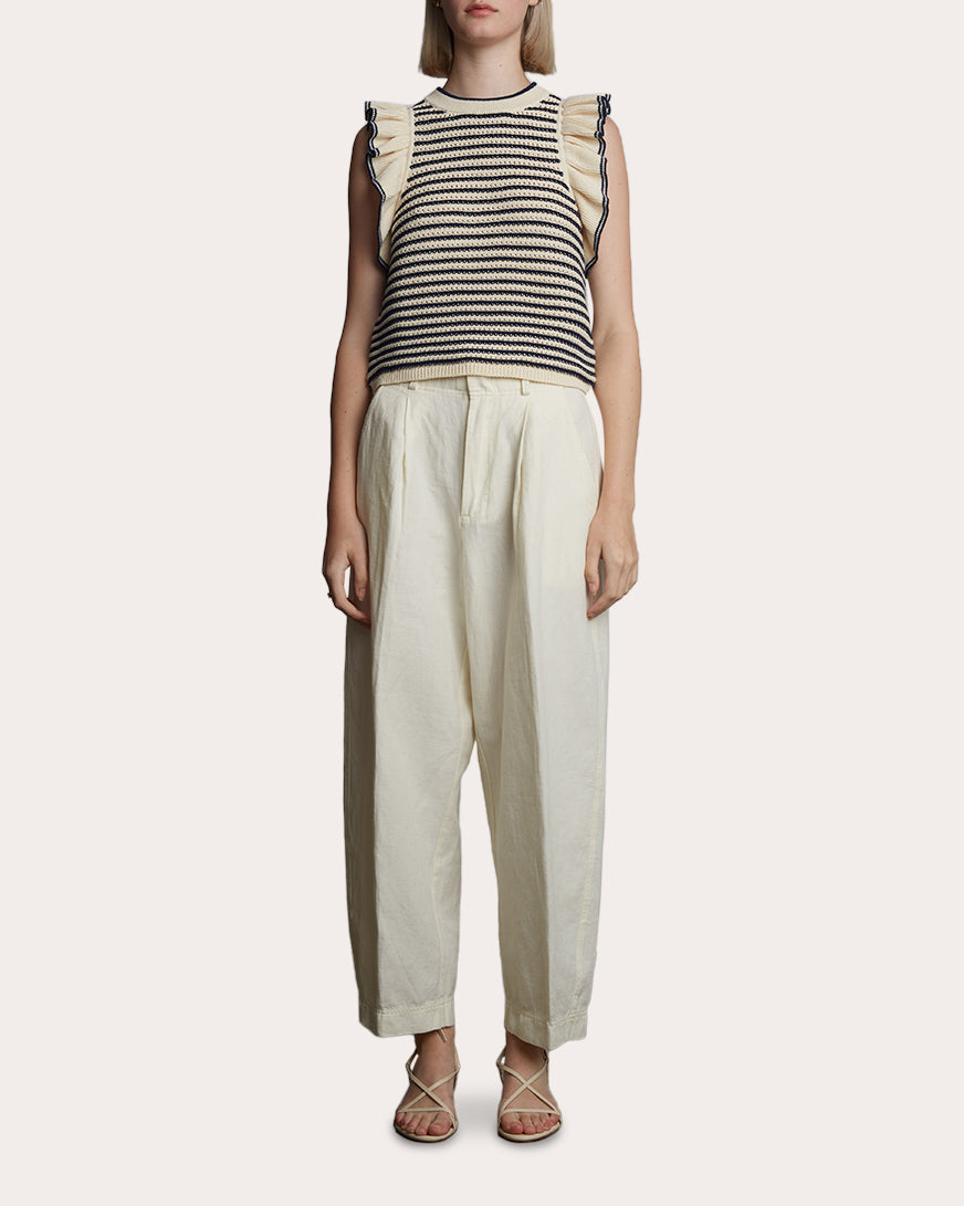 Viola Cropped Striped Ruffle-Trimmed Cotton Top