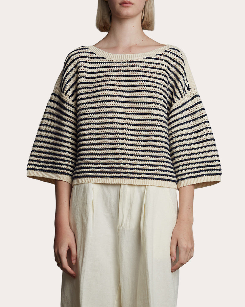 Elena Cropped Striped Cotton Sweater
