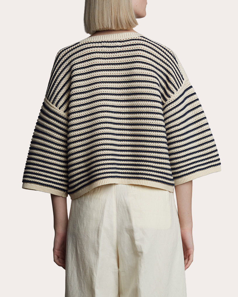 Elena Cropped Striped Cotton Sweater