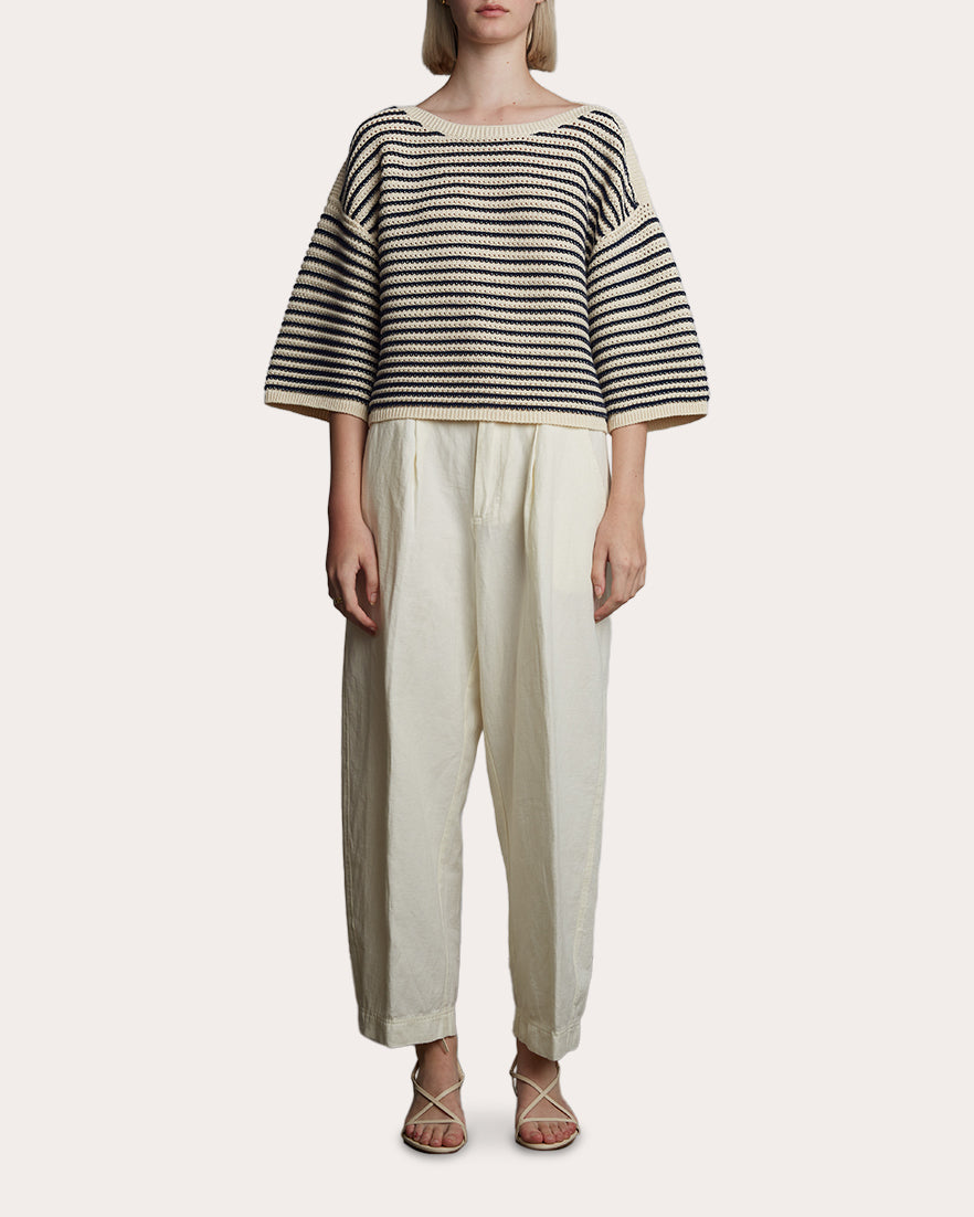 Elena Cropped Striped Cotton Sweater