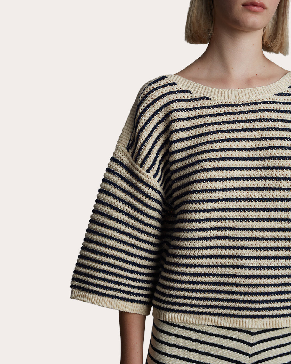 Elena Cropped Striped Cotton Sweater