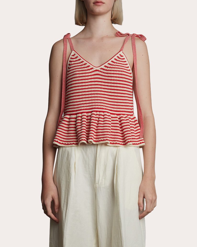 Mali Striped Ribbed Cotton Knit Peplum Top
