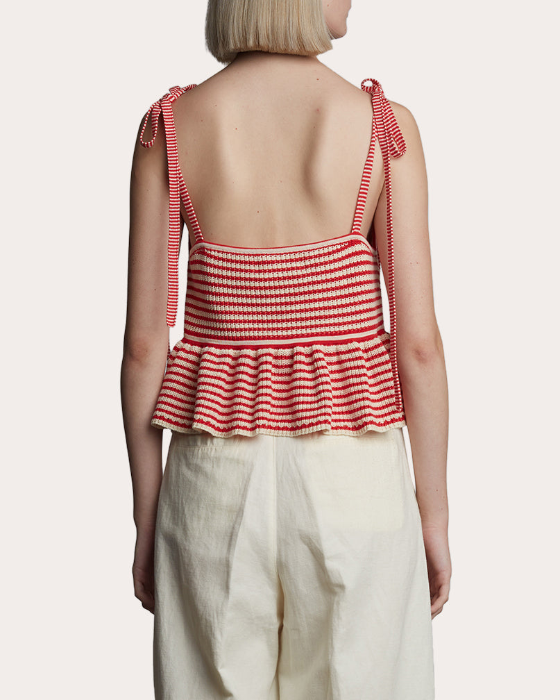 Mali Striped Ribbed Cotton Knit Peplum Top