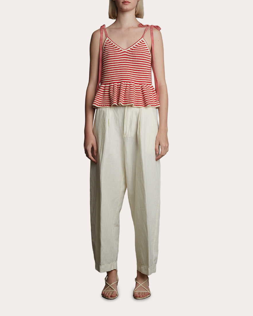 Mali Striped Ribbed Cotton Knit Peplum Top