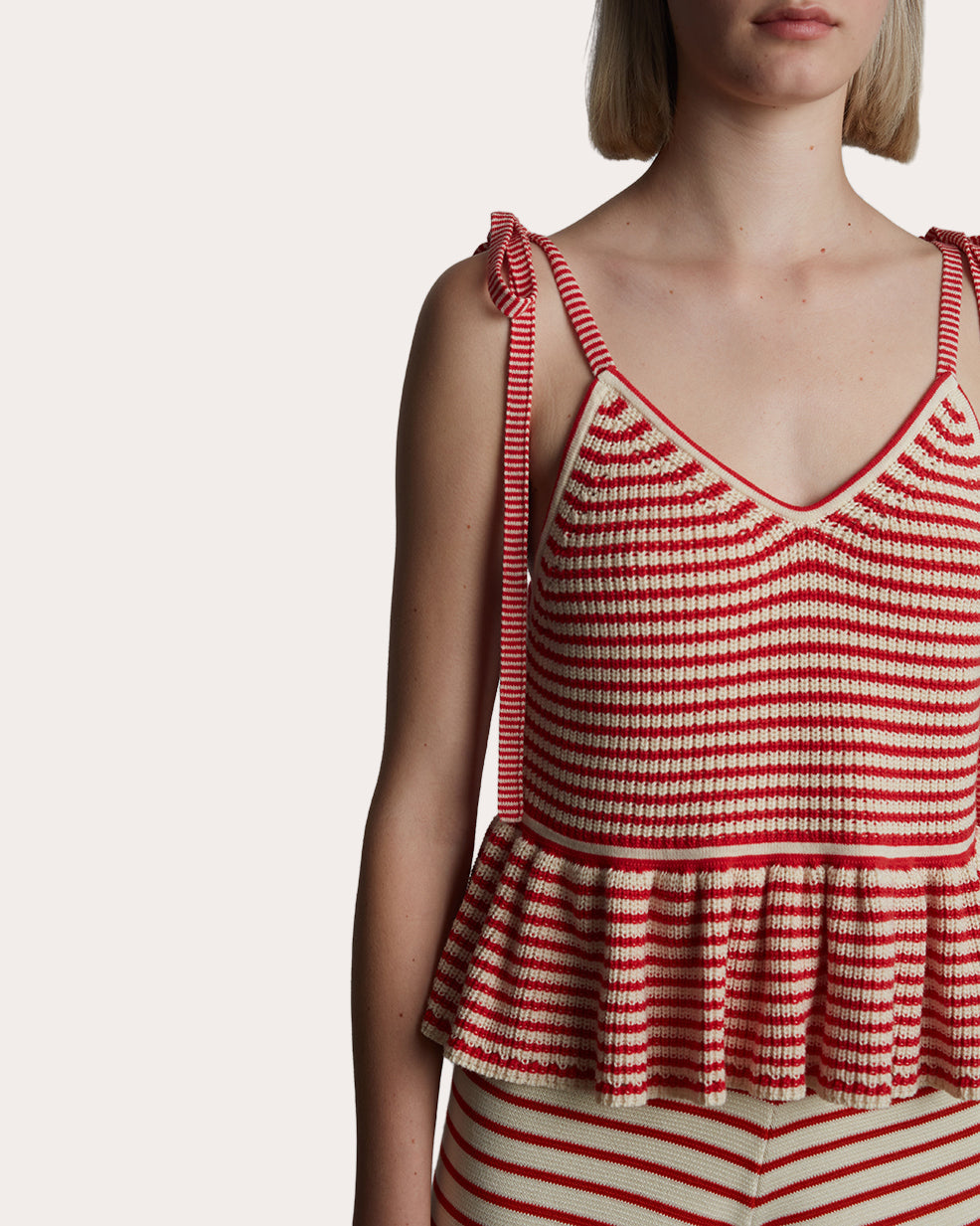 Mali Striped Ribbed Cotton Knit Peplum Top
