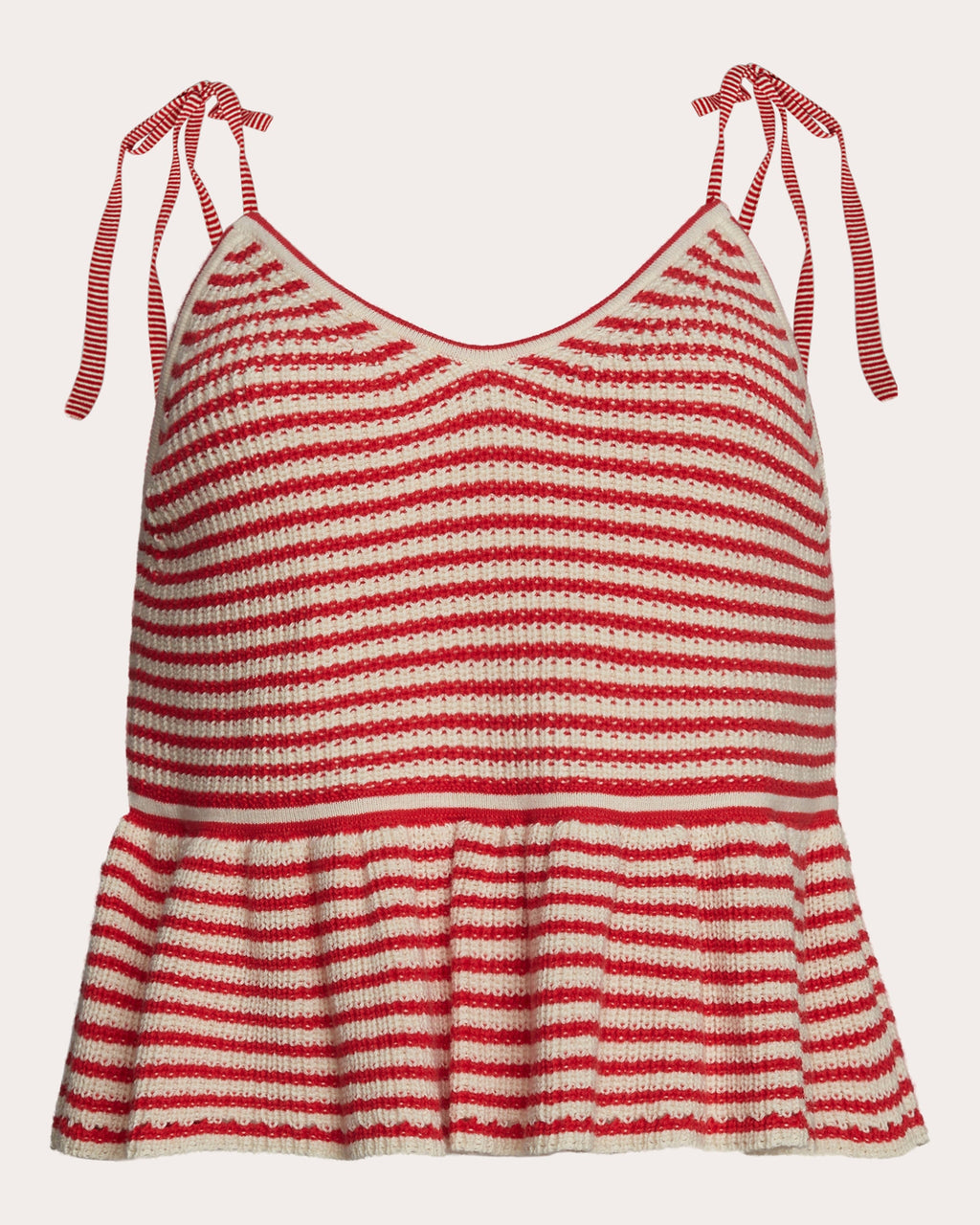 Mali Striped Ribbed Cotton Knit Peplum Top