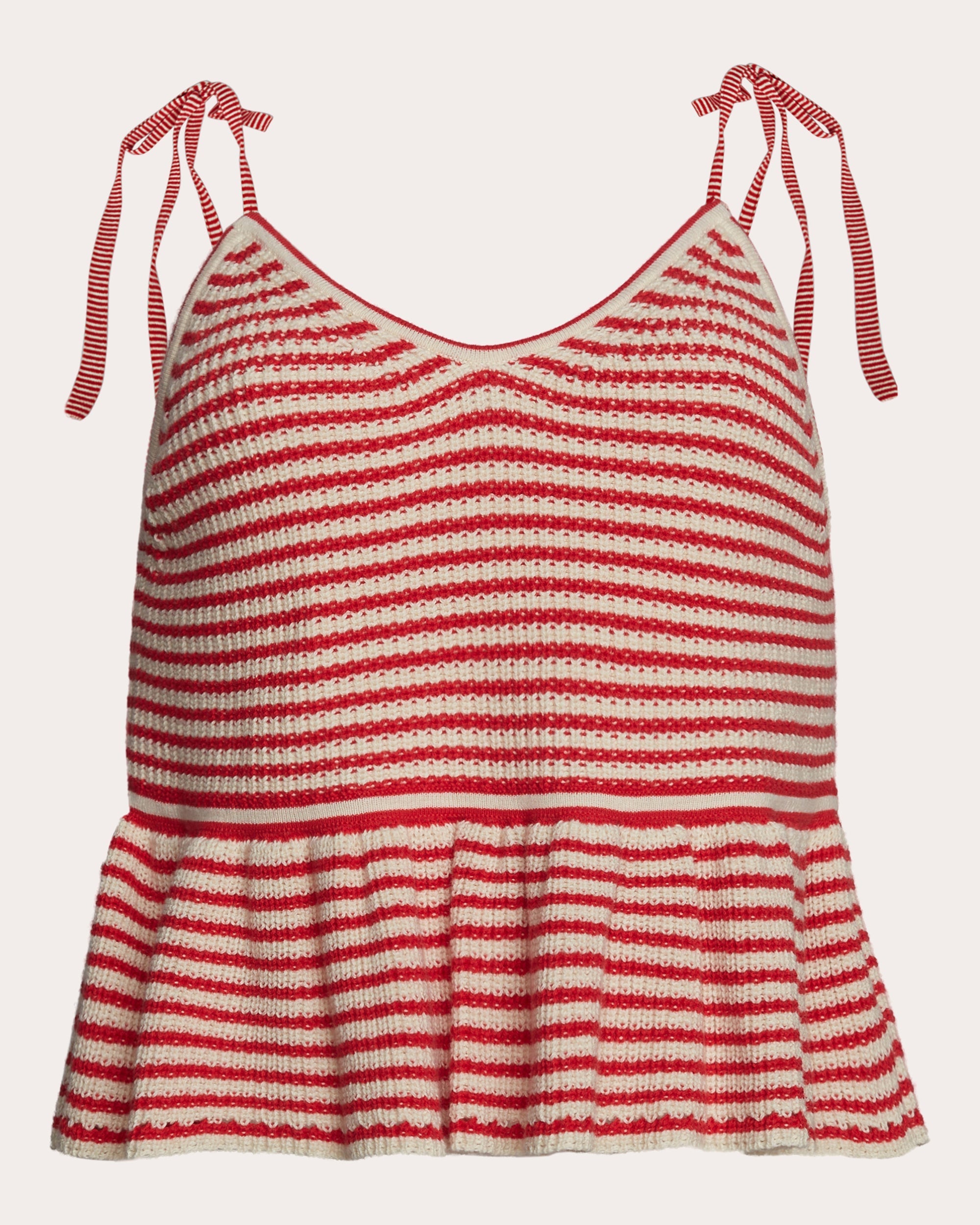 Mali Striped Ribbed Cotton Knit Peplum Top