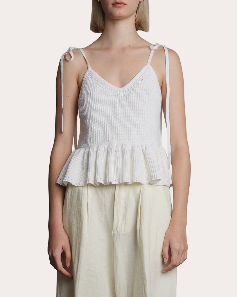 Mali Ribbed Cotton Knit Peplum Top