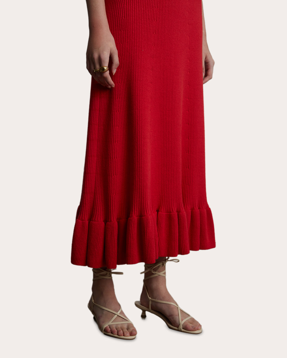 Ceclia Tiered Ribbed Cotton Midi Dress