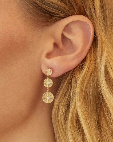 Eye of the Sun 14K Gold Diamond Triple Disc Earrings