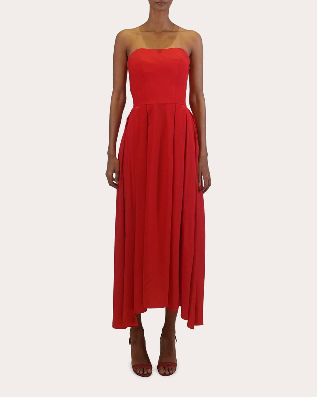 Ezra Silk Charmeuse Strapless Corset Midi Dress