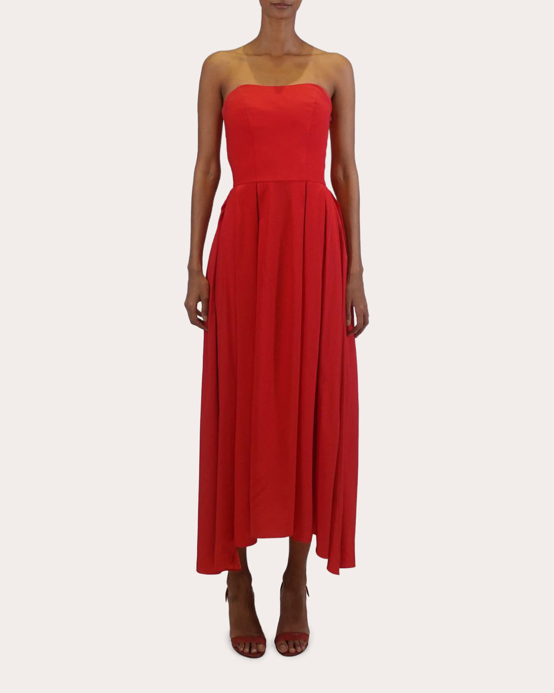 Ezra Silk Charmeuse Strapless Corset Midi Dress