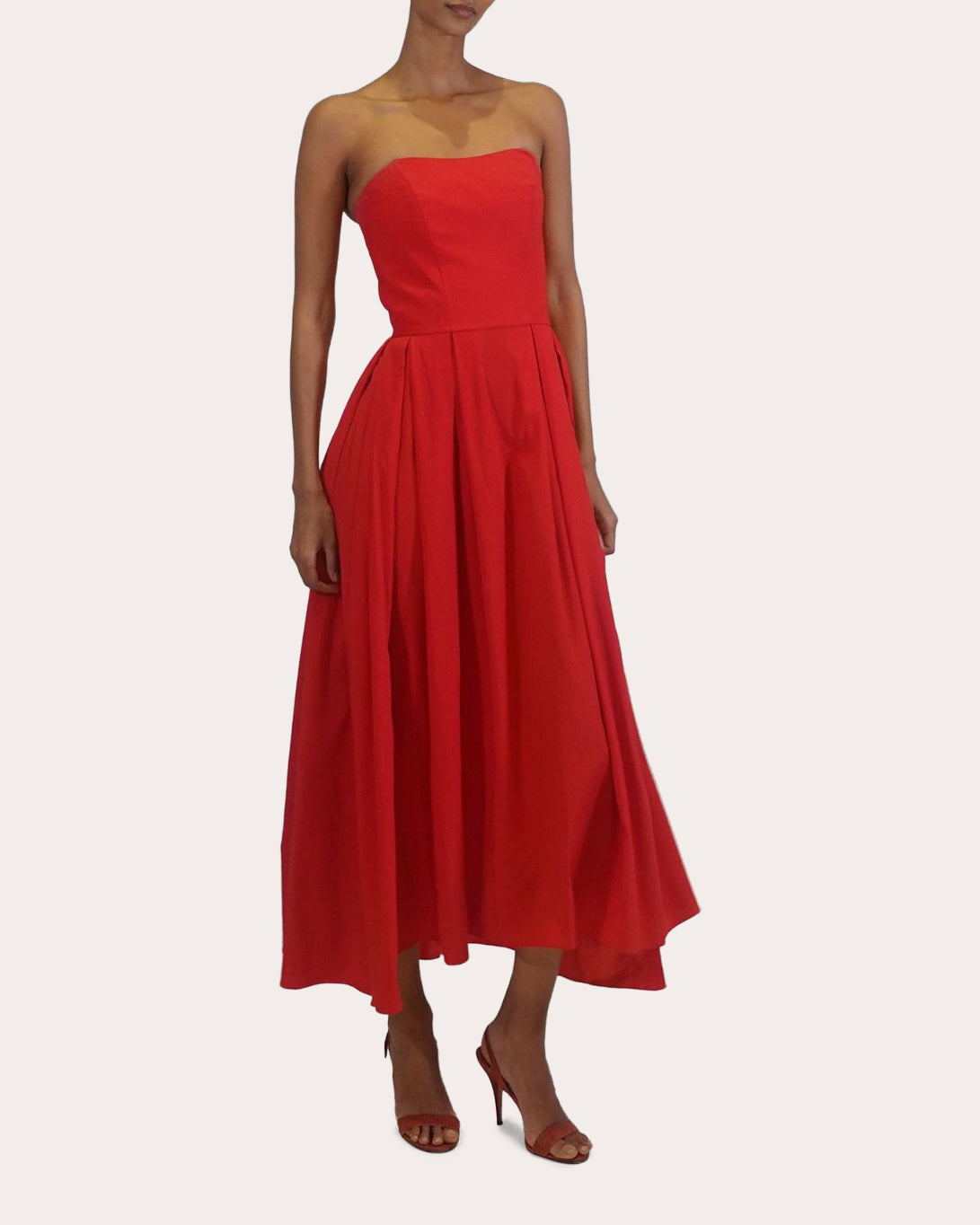 Ezra Silk Charmeuse Strapless Corset Midi Dress