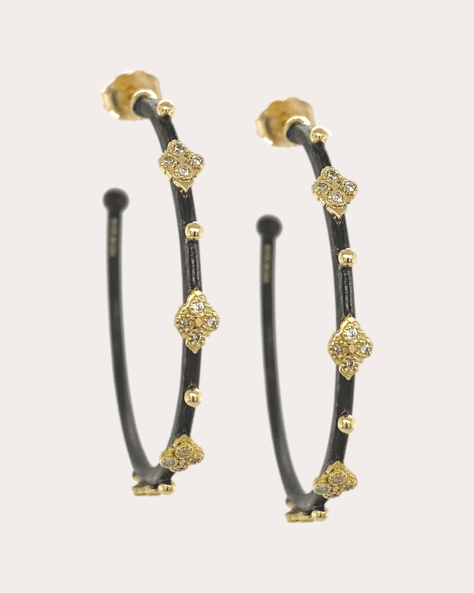 18K Gold Blackened Sterling Silver and Diamond Crivelli Hoop Earrings