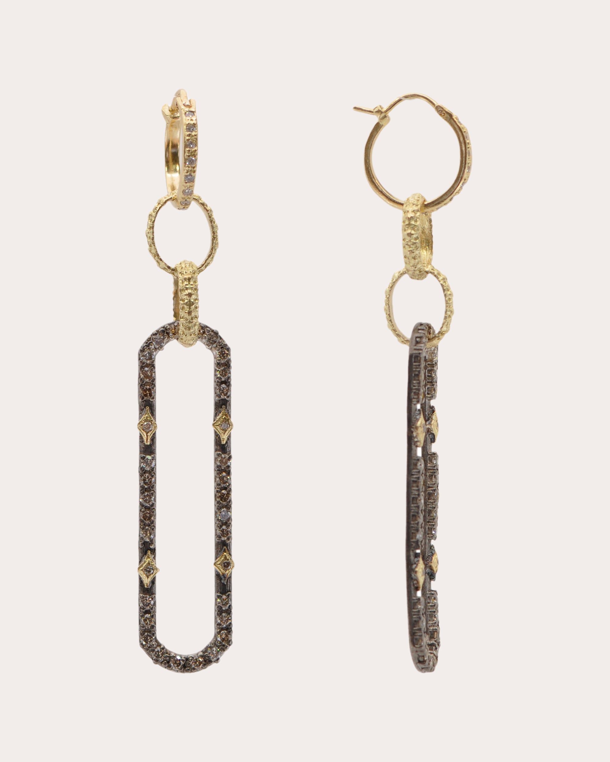 18K Gold Blackened Sterling Silver and Diamond Earrings