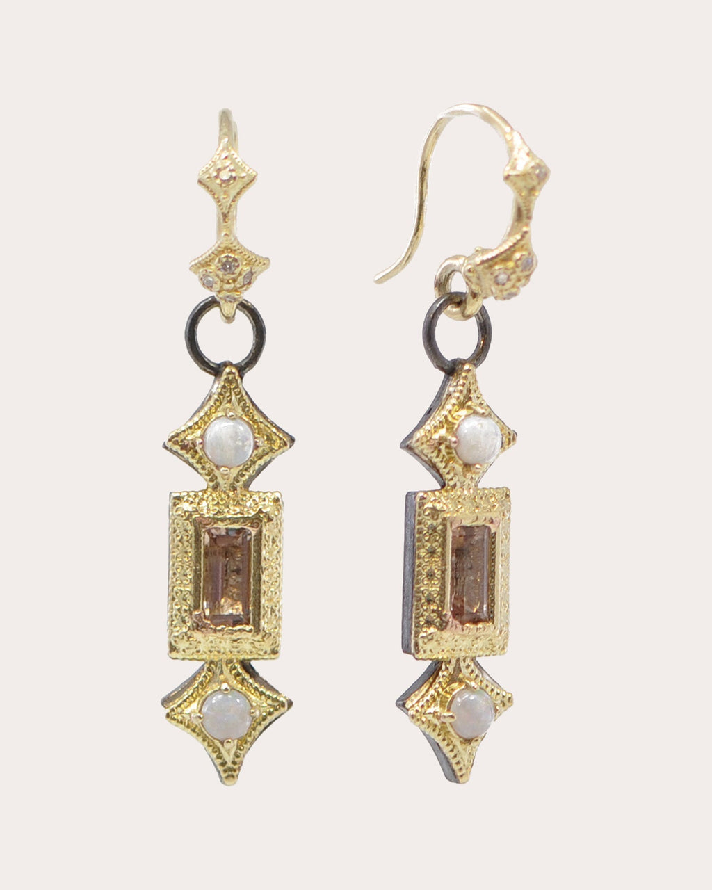 18K Gold Sterling Silver Opal Morganite and Diamond Crivelli Earrings
